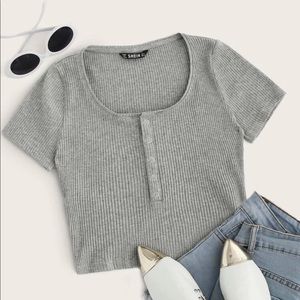 SHEIN grey ribbed crop top tshirt